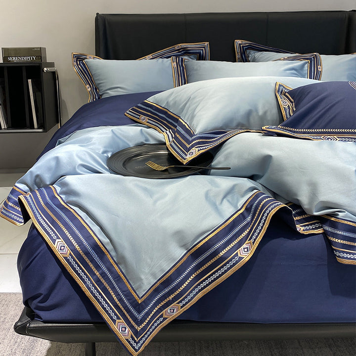 Long-staple cotton bedding, 4-piece, embroidered