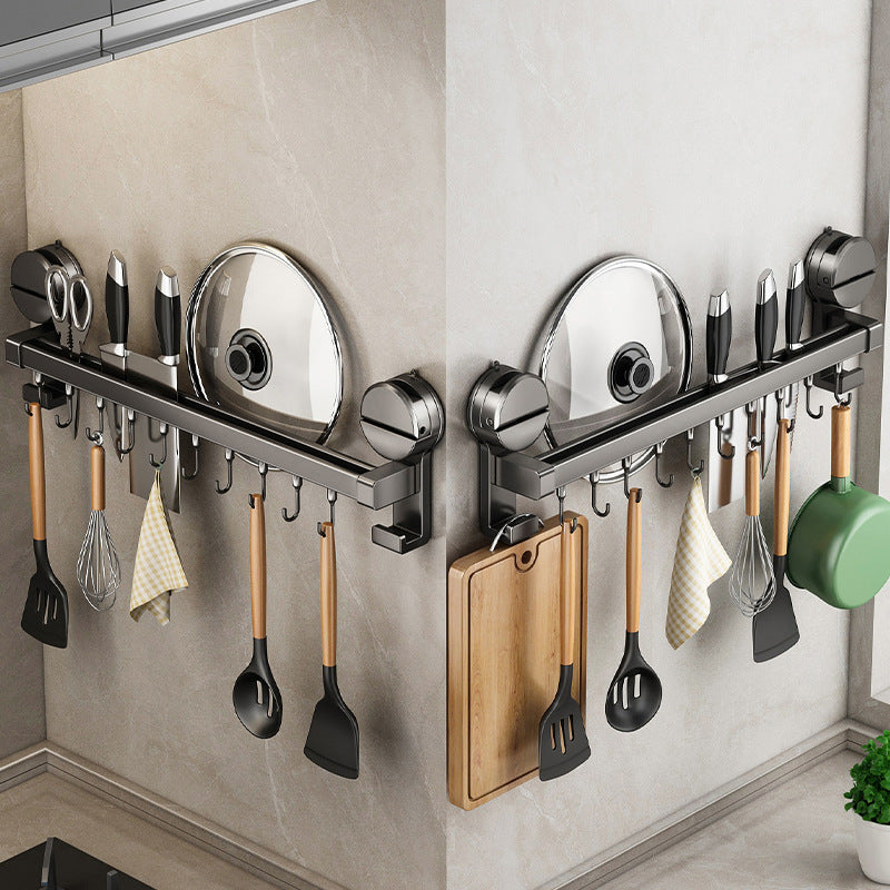 Kitchen hanging rod with hooks for utensils