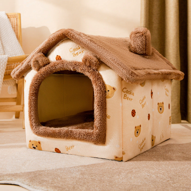 Closed pet house with roof, warm