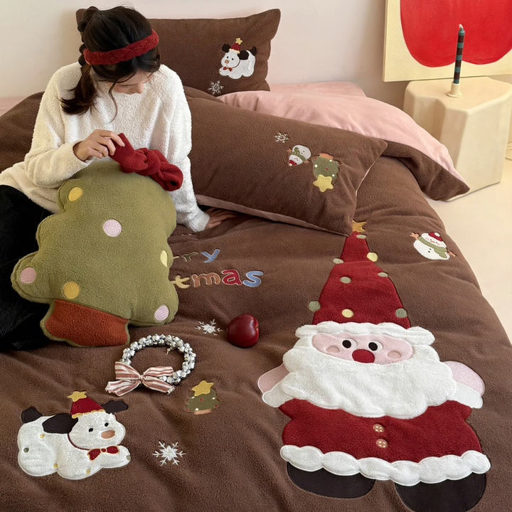 Christmas bedding set made of fleece, 4-piece, quilted