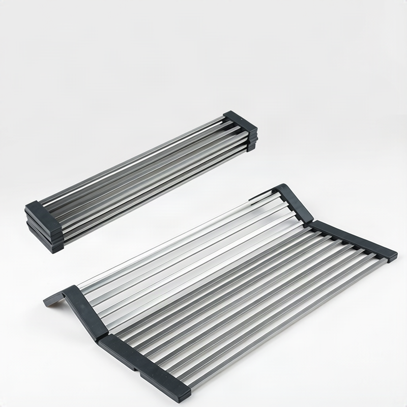 Stainless steel sink rack with rolling grid