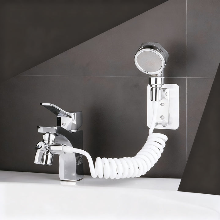 Faucet attachment with shower head and filtration