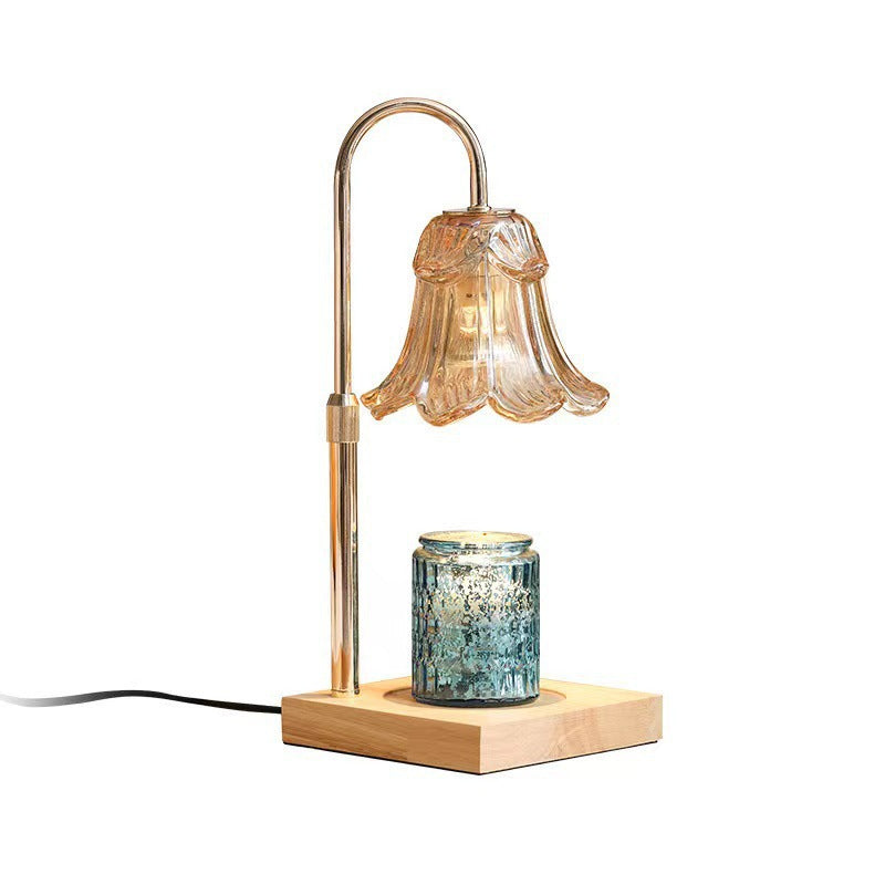 Wood aroma wax melting lamp with glass insert