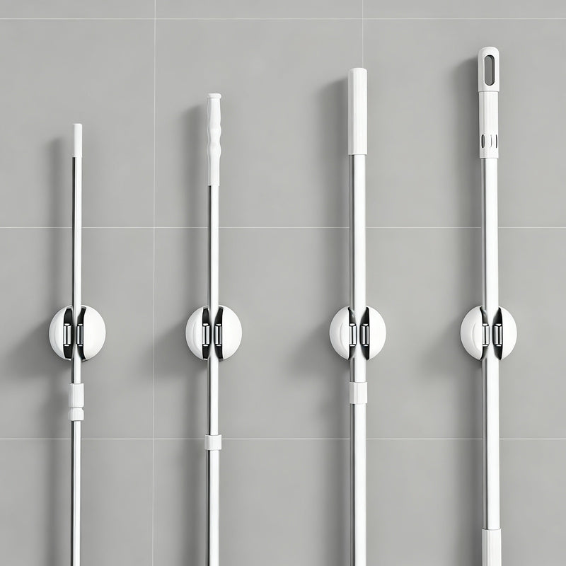 Wall hooks without drilling for brooms and cleaning cloths