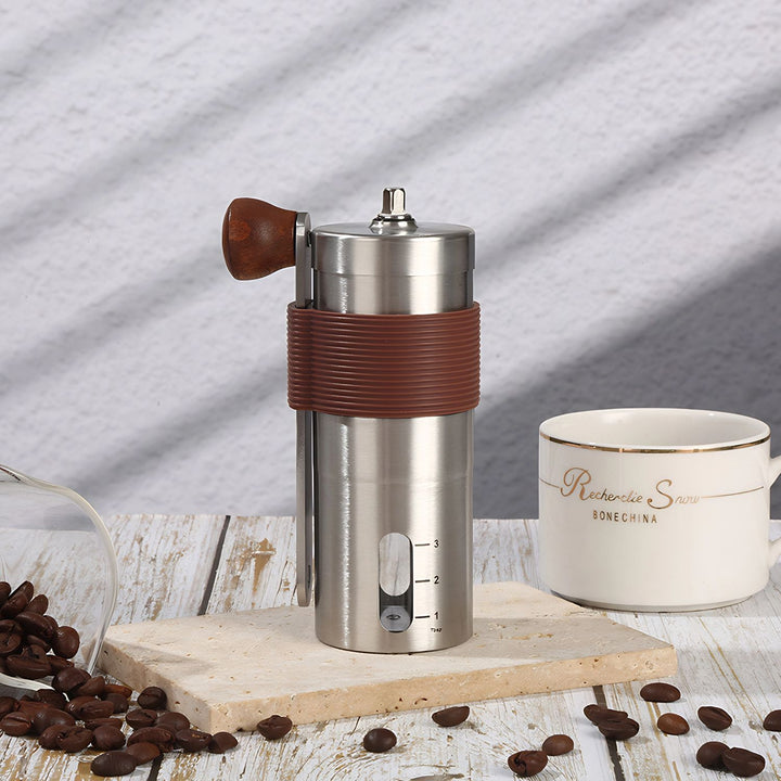 Hand coffee grinder with CNC grinding mechanism and brush