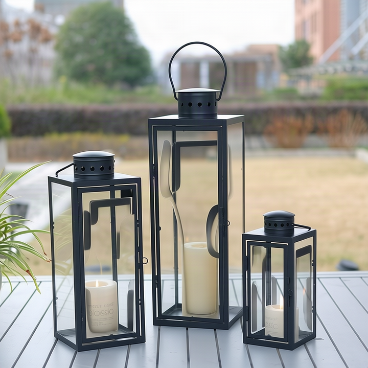 Black metal lantern, dome shape