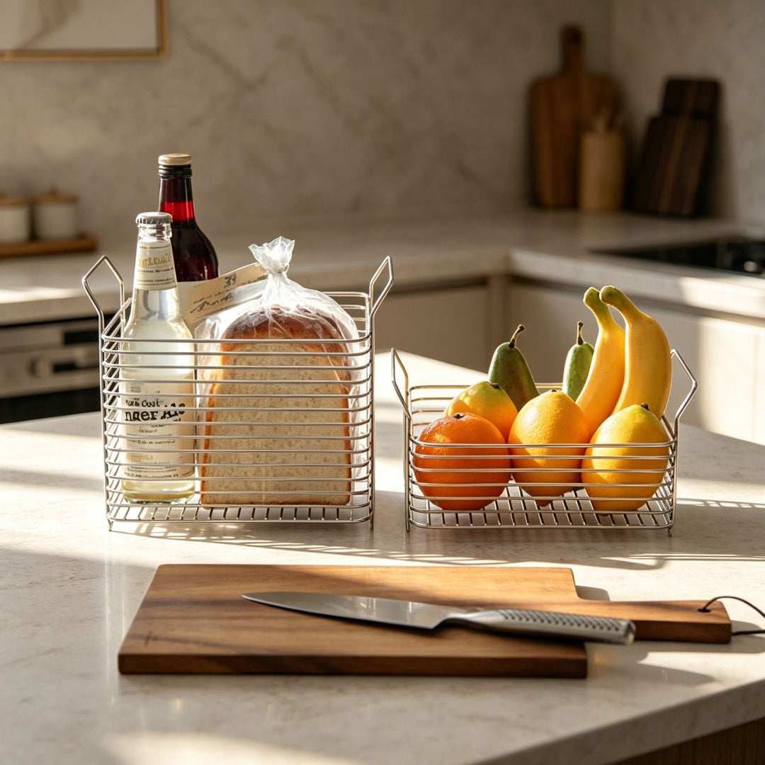 Stainless steel storage basket, modern, S and L