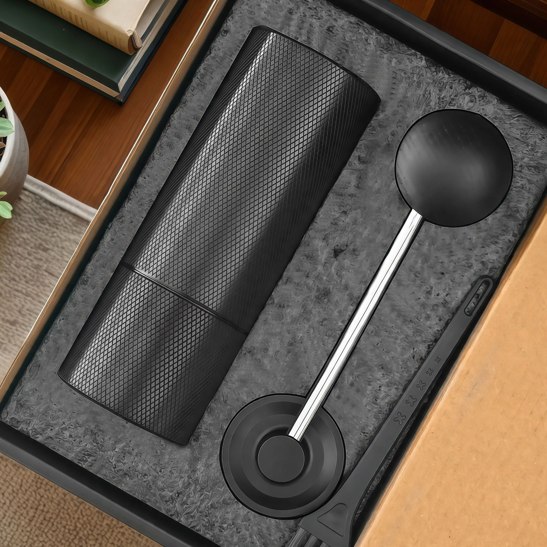 Hand coffee grinder with CNC grinding mechanism and brush