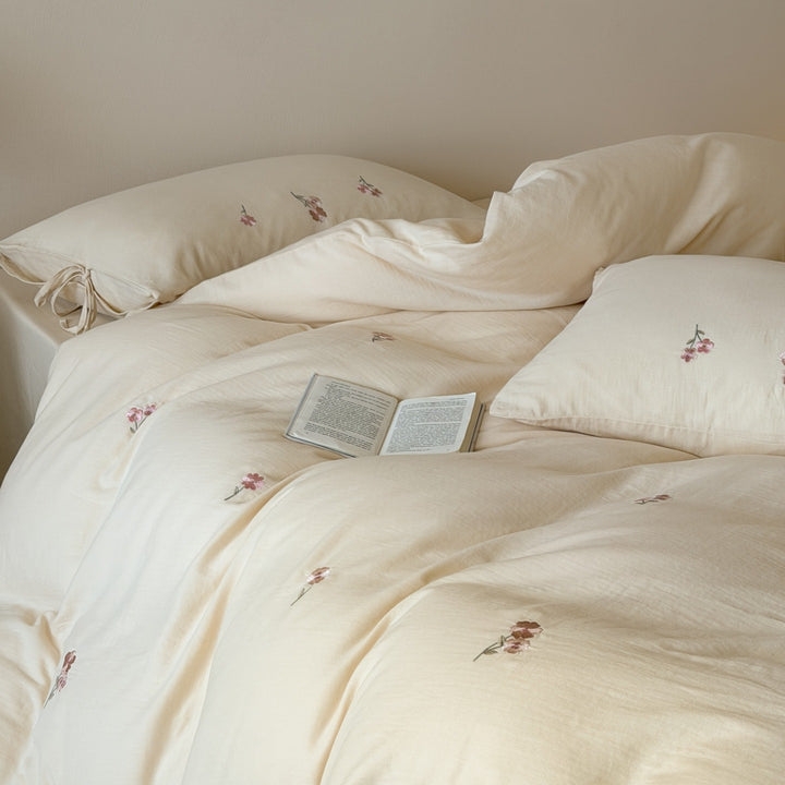 Cotton bed linen, double gauze, embroidered, spring