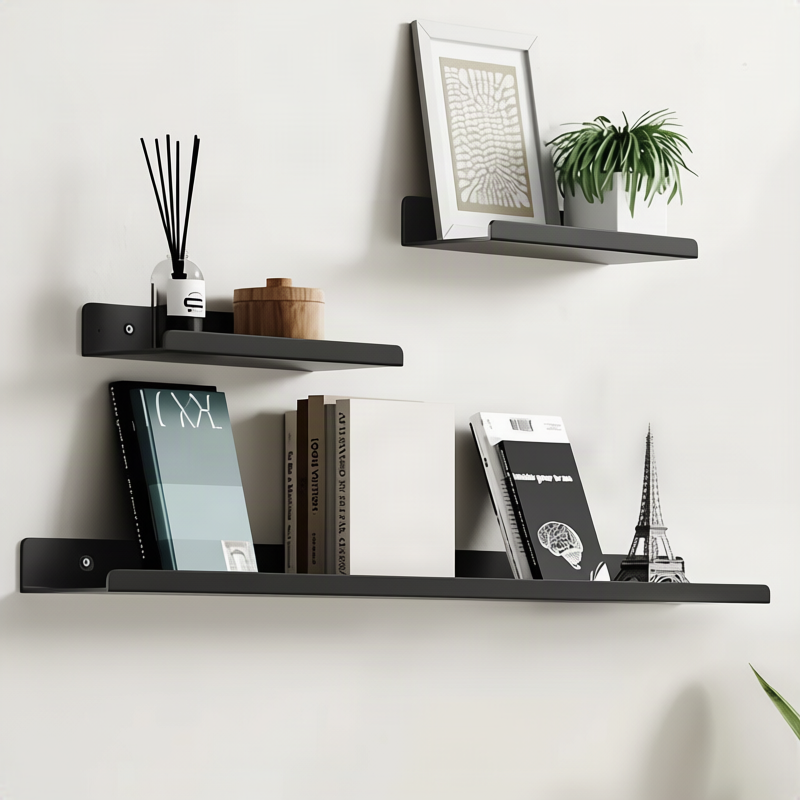 Acrylic wall shelf, black, no drilling