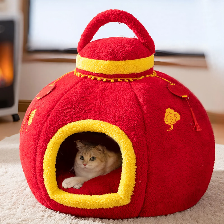 Pet cave with carrying handle, closed, polyester