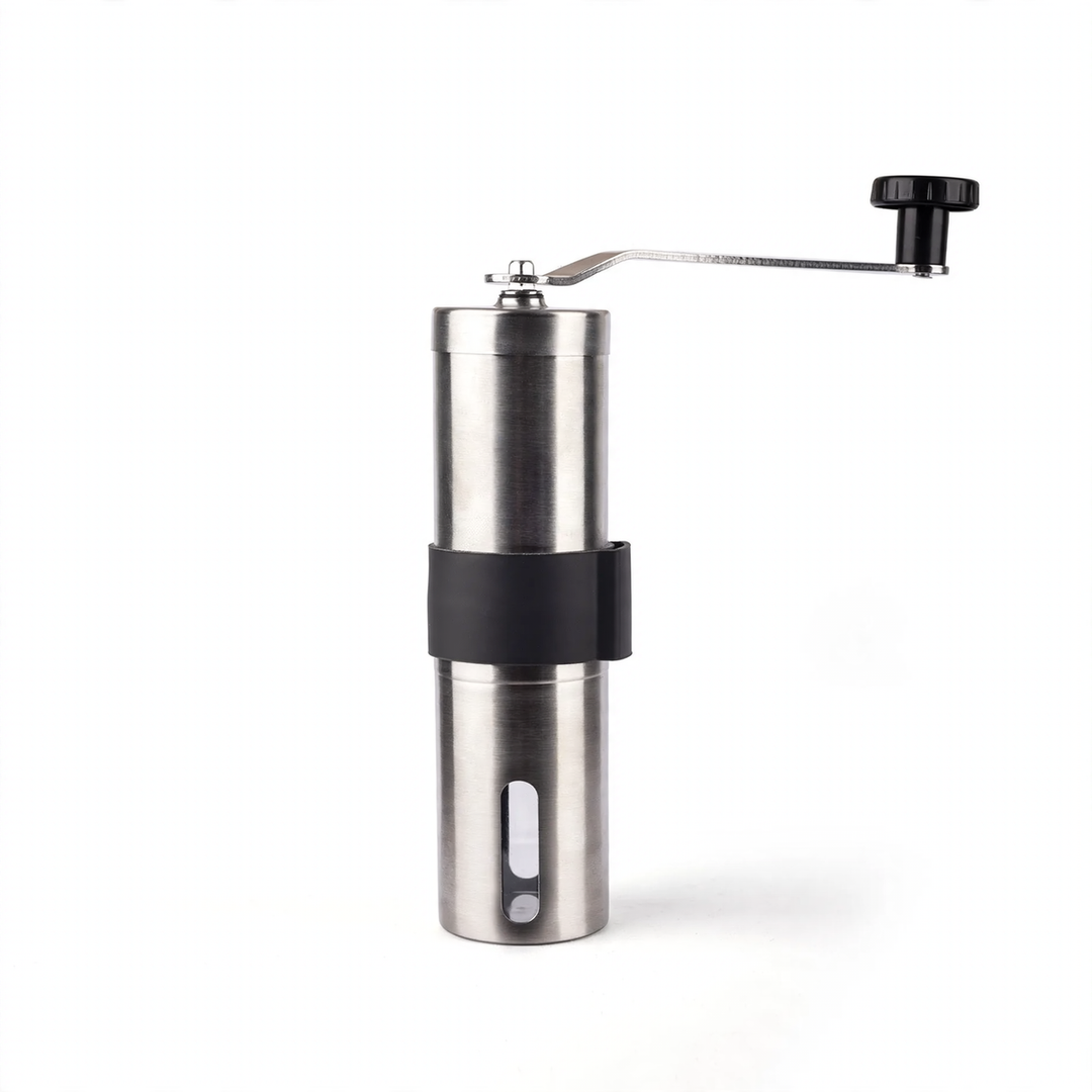 Hand-crank coffee grinder made of glass