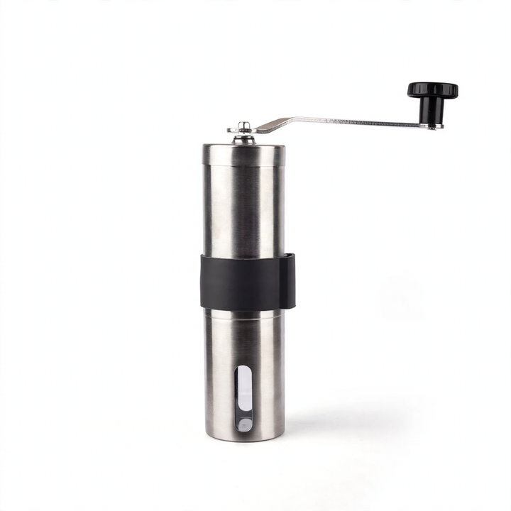 Hand-crank coffee grinder made of glass