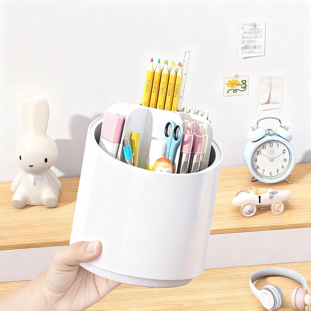 Rotatable pencil holder with compartments