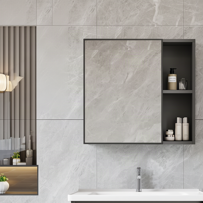 Bathroom mirror cabinet with LED and socket