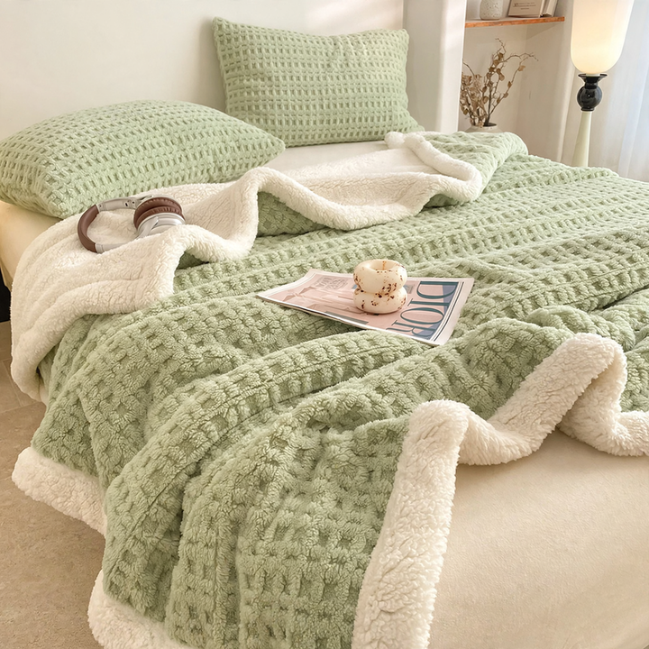 Double-layer waffle pique fleece blanket, 1000–1500 g