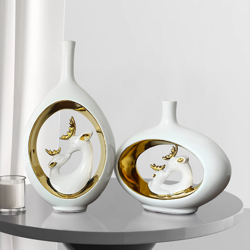 Ceramic flower vase with deer motif