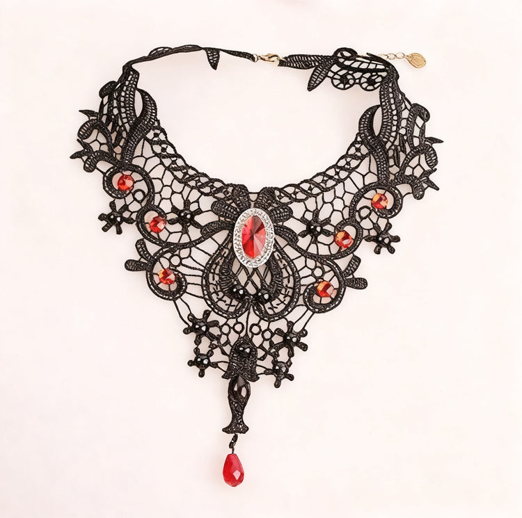 Fabric choker necklace, black, red or white