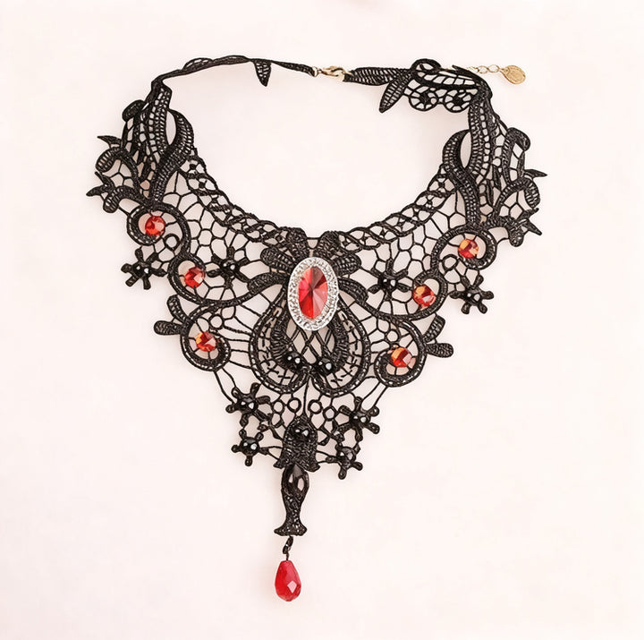 Fabric choker necklace, black, red or white
