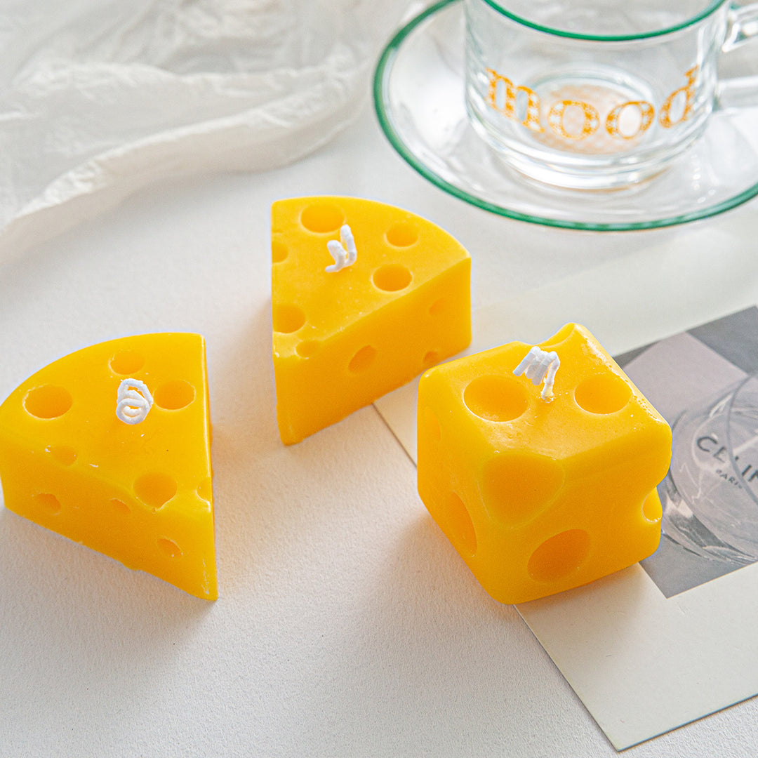 Scented candle in cheese shape made of soy wax