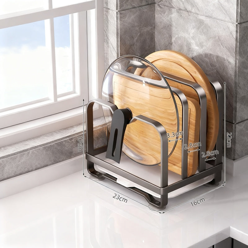 Kitchen stand for lids, knives, and cutting boards