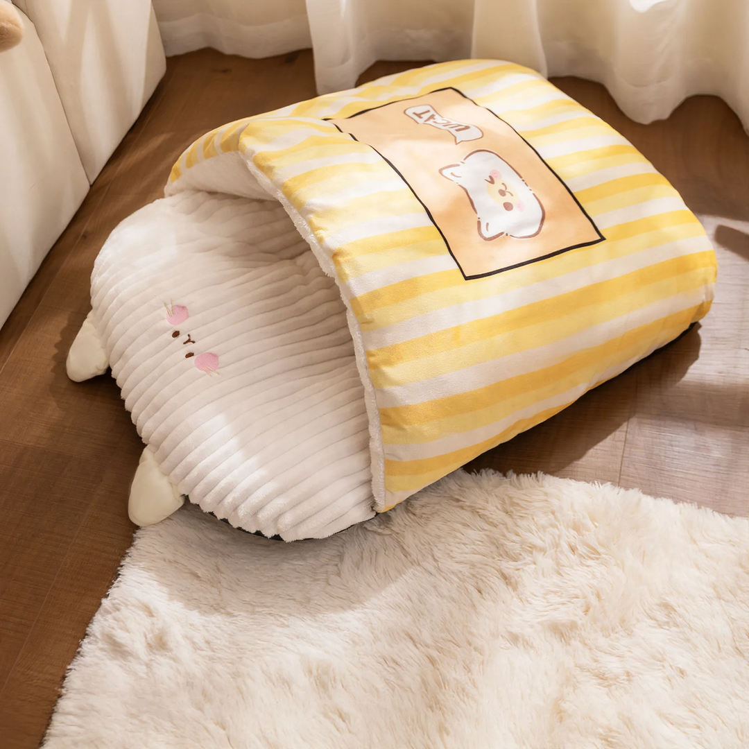 Cat sleeping bag with bear design, warming