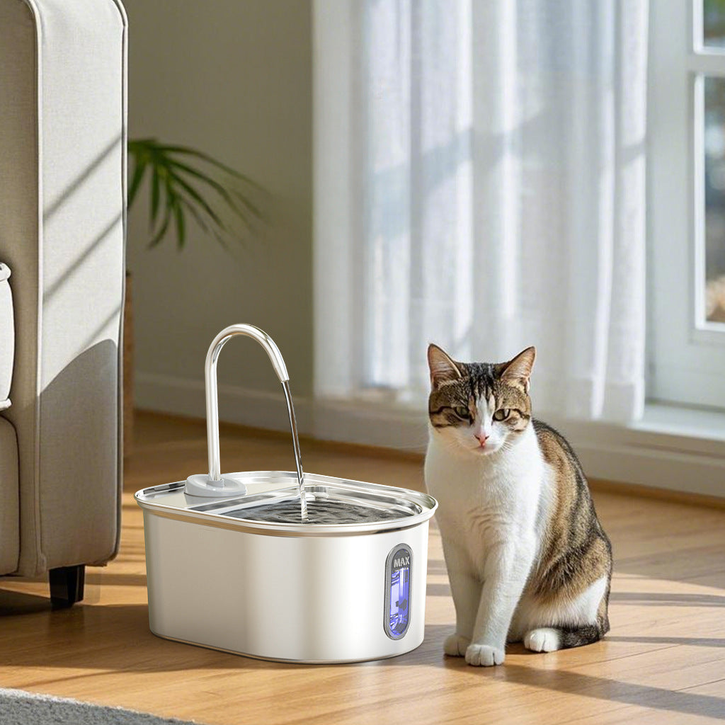 Stainless Steel Cat Fountain, 2.8 L, USB, with Filtration