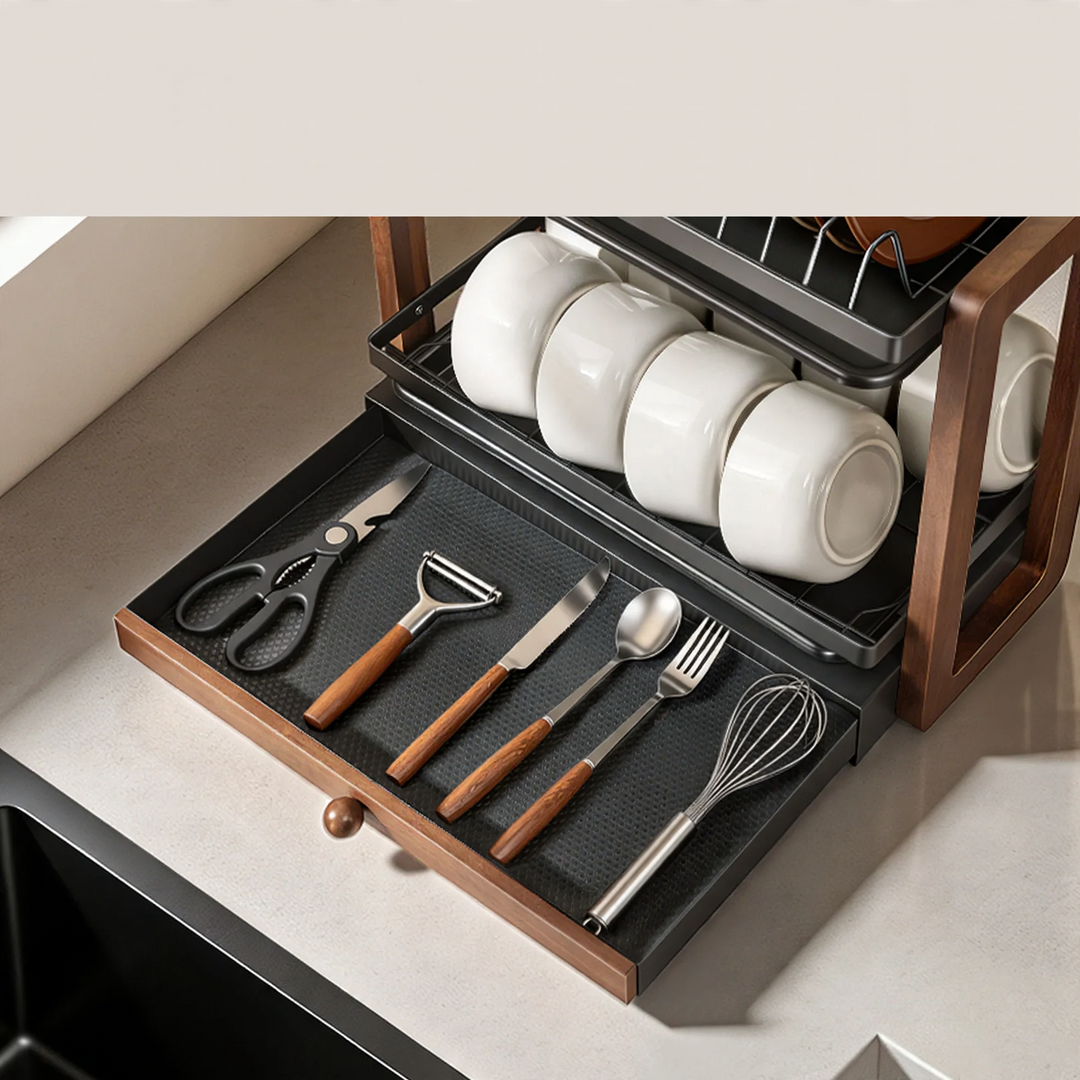 Walnut dish drainer, 2–3-piece