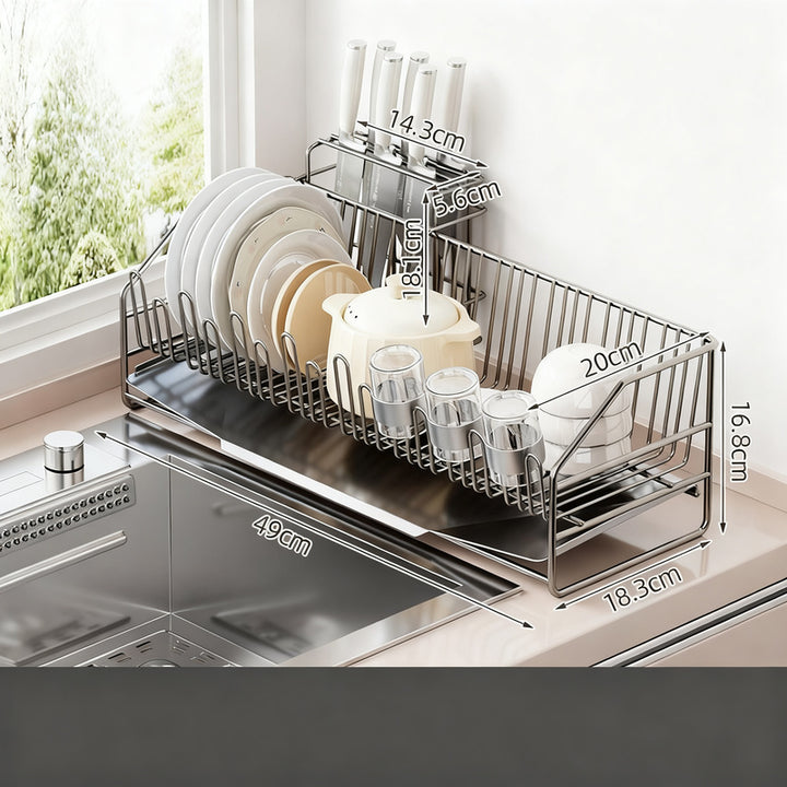 Dish rack with drip tray, expandable, steel frame