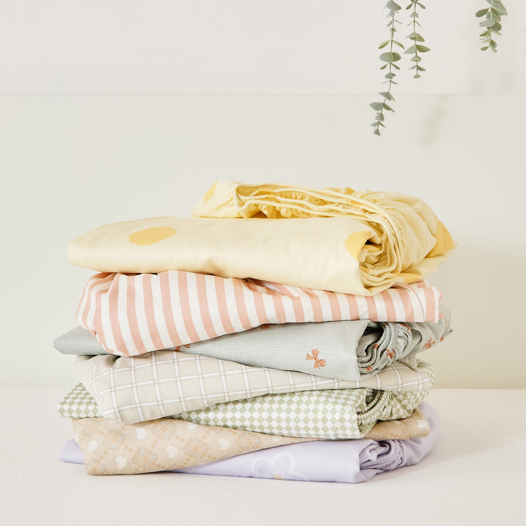 Cotton fitted sheet, 100% cotton, striped and solid colors