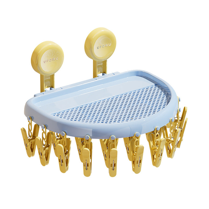 Foldable drying rack with suction cup, 24 clips