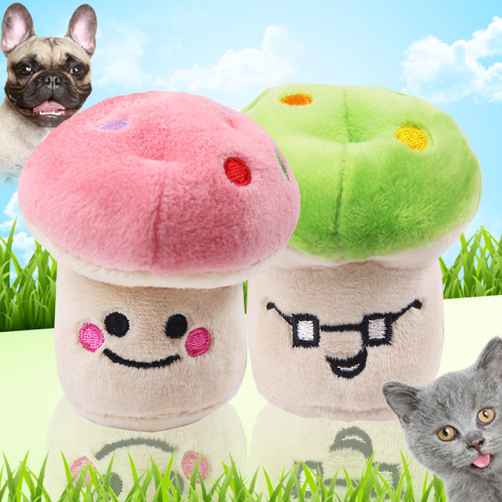 Plush cat toy with sound effect, mushroom shape