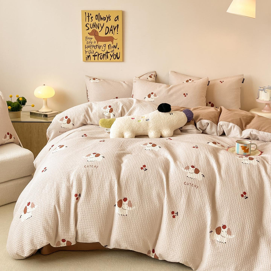 Cotton bedding set with waffle pattern, 100% cotton