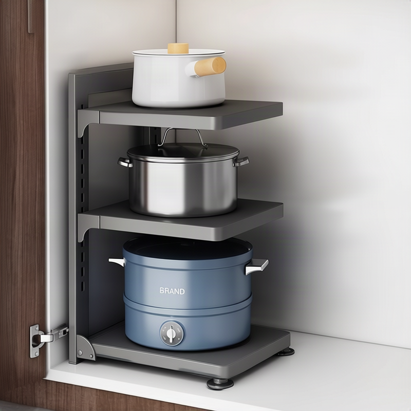 Pot shelf, multi-tier, gunmetal, foldable