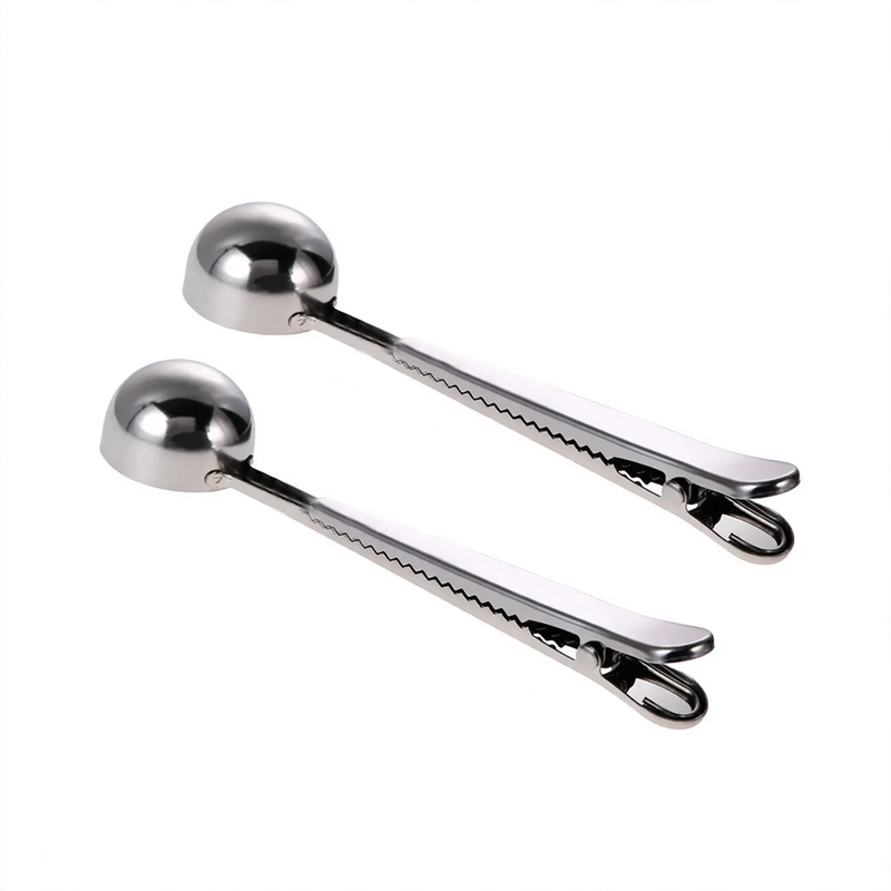 2-in-1 coffee spoon and clamp made of stainless steel