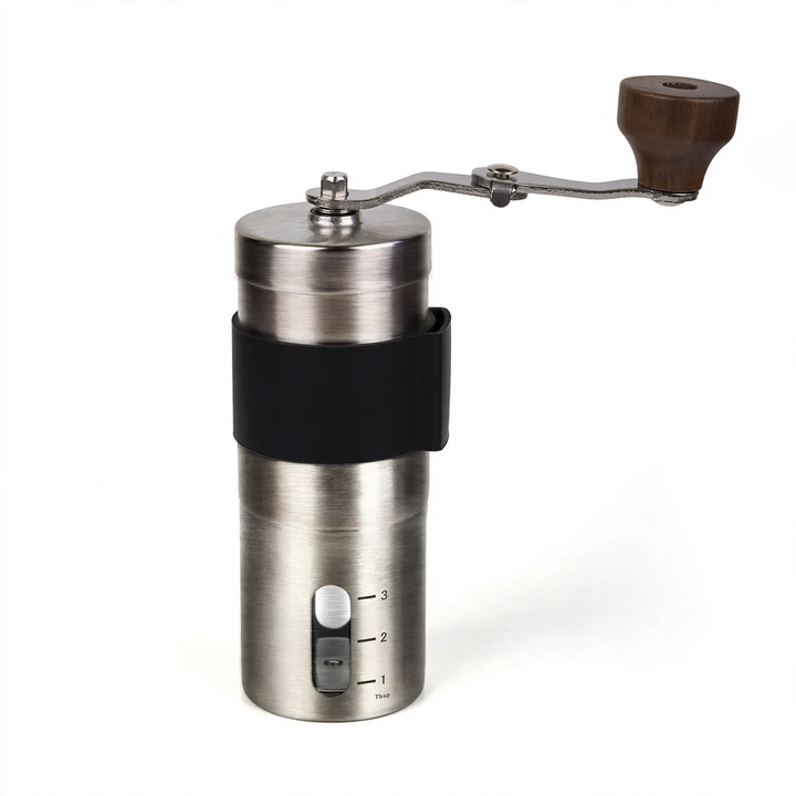 Hand-crank coffee grinder made of glass