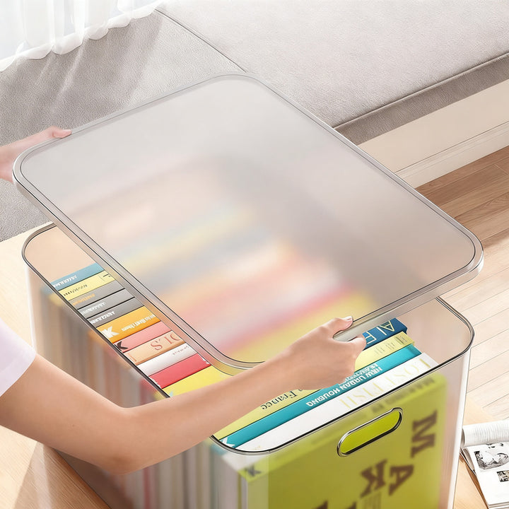 Transparent storage box made of plastic