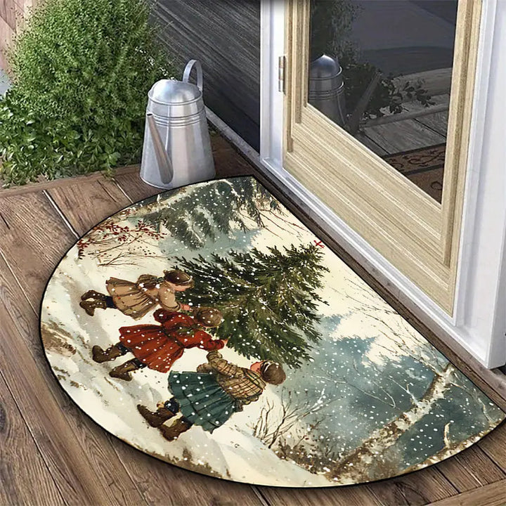Half-round doormat, crystal velvet, Christmas design