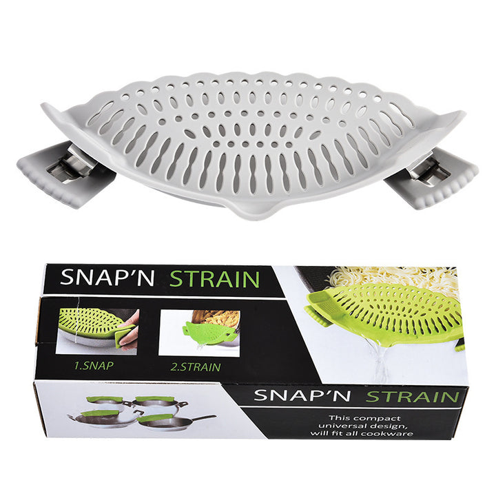 Silicone sieve for clamping onto pot edge