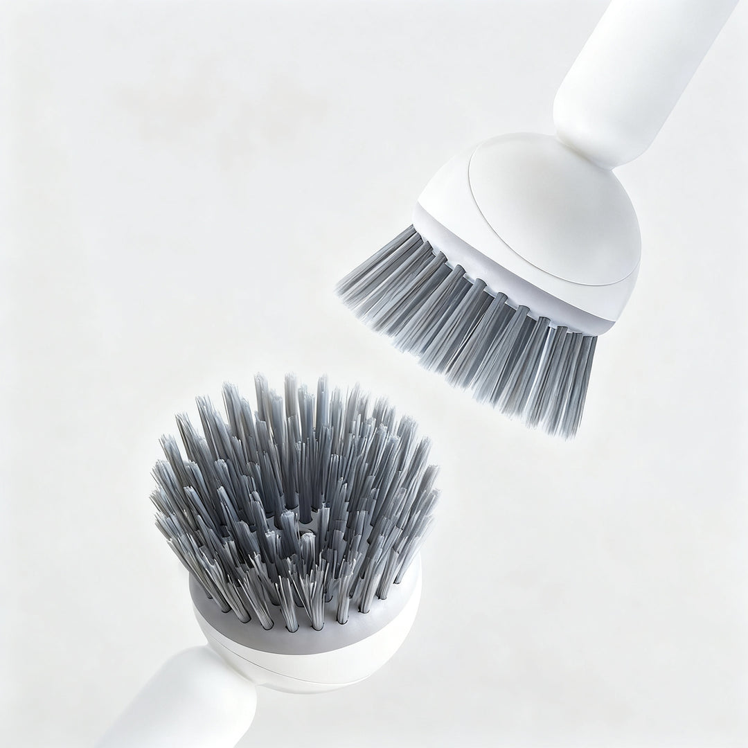 Pot brush with long handle and liquid dispenser