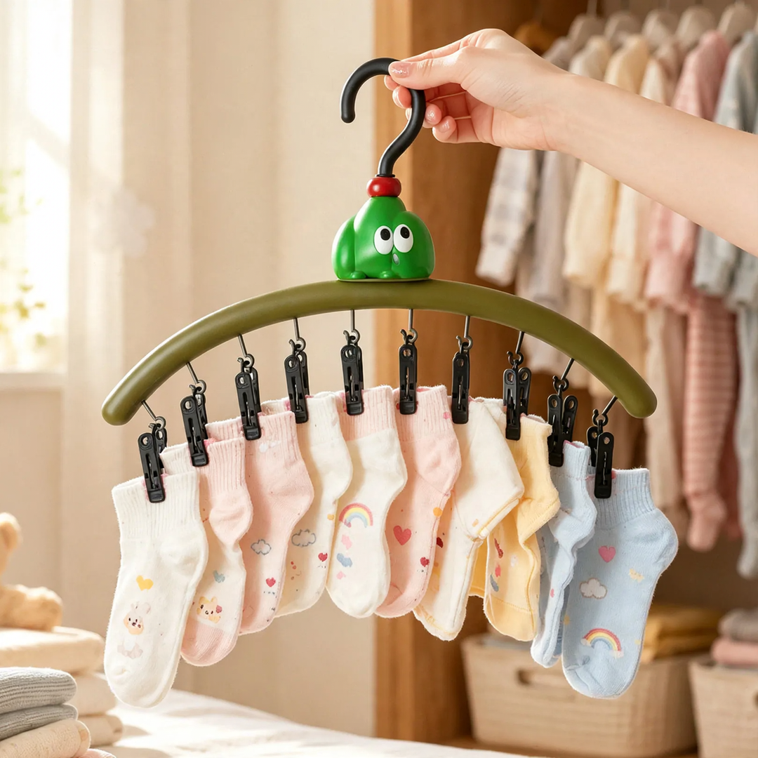 Cartoon drying rack with clips, multiple positions