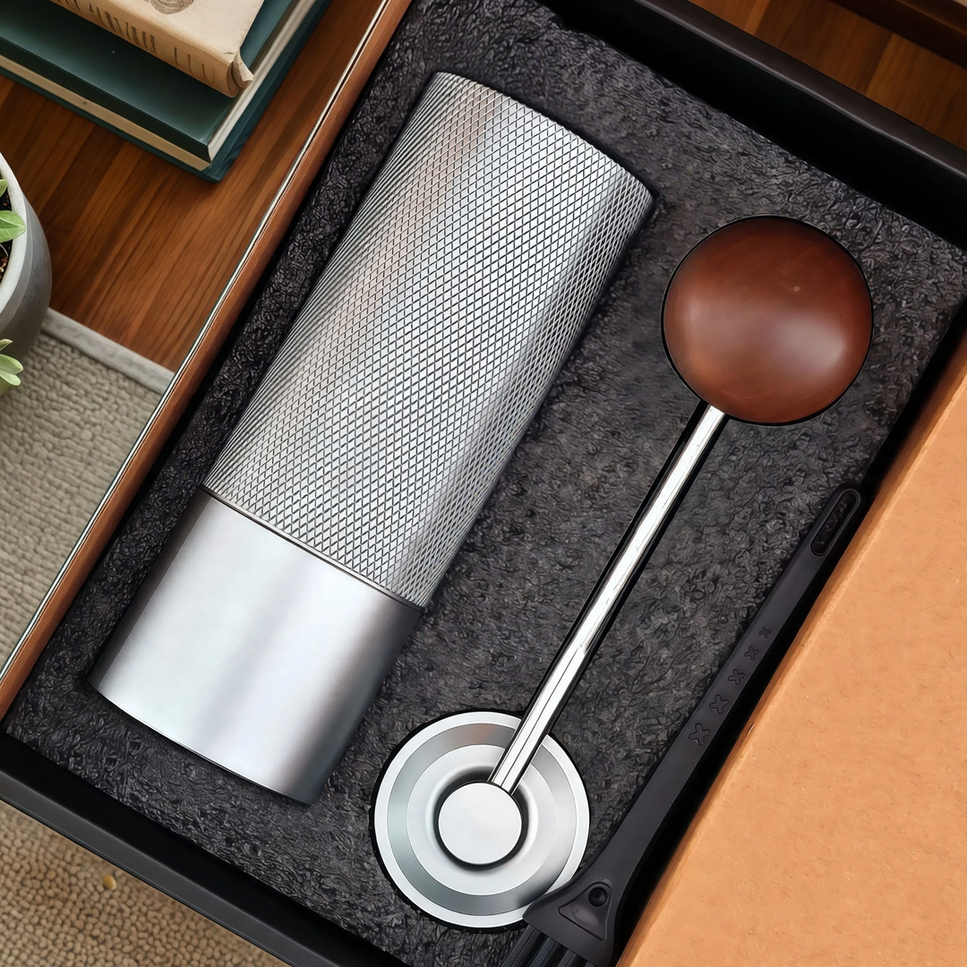 Hand coffee grinder with CNC grinding mechanism and brush