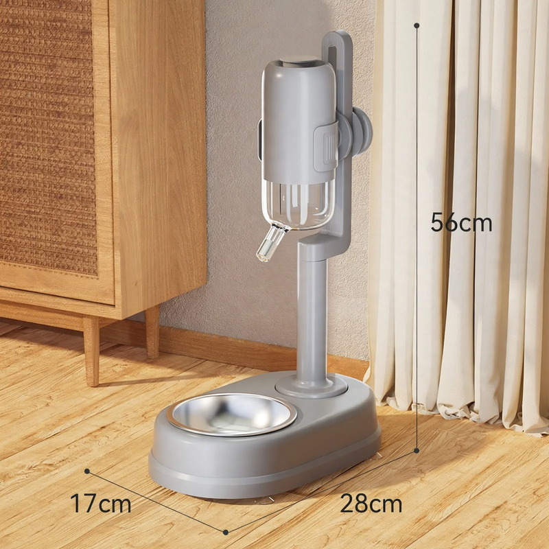 Upright double feeding bowl made of stainless steel