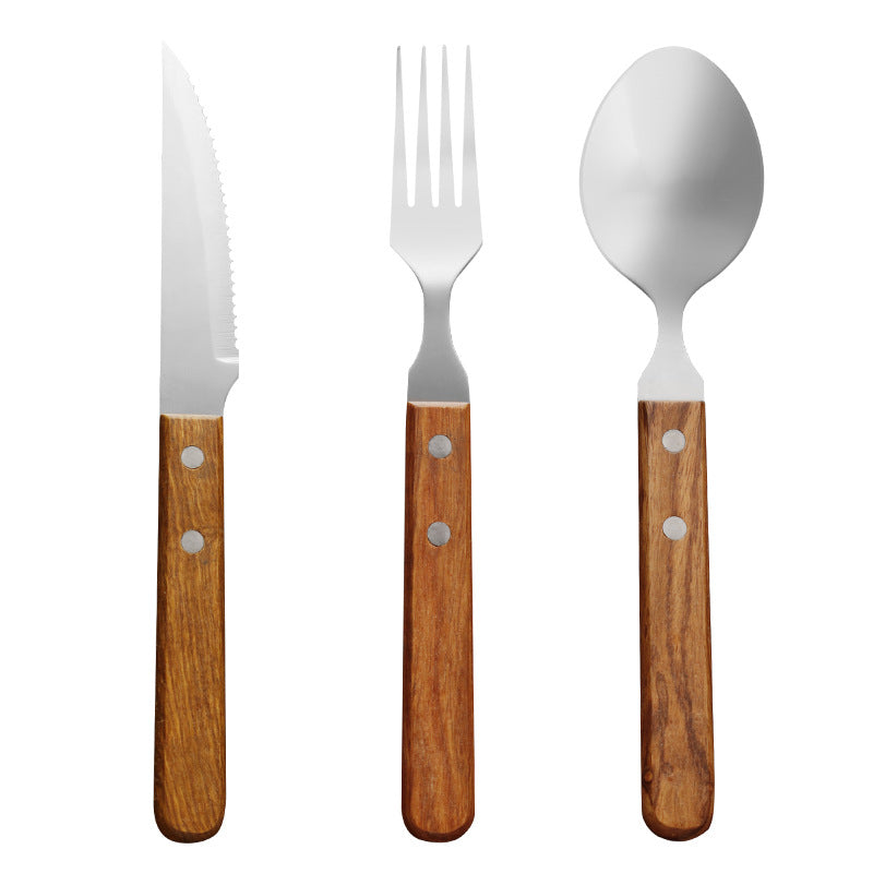 Cutlery set 12-piece, stainless steel with wooden handle