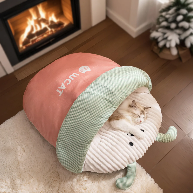 Cat sleeping bag with bear design, warming