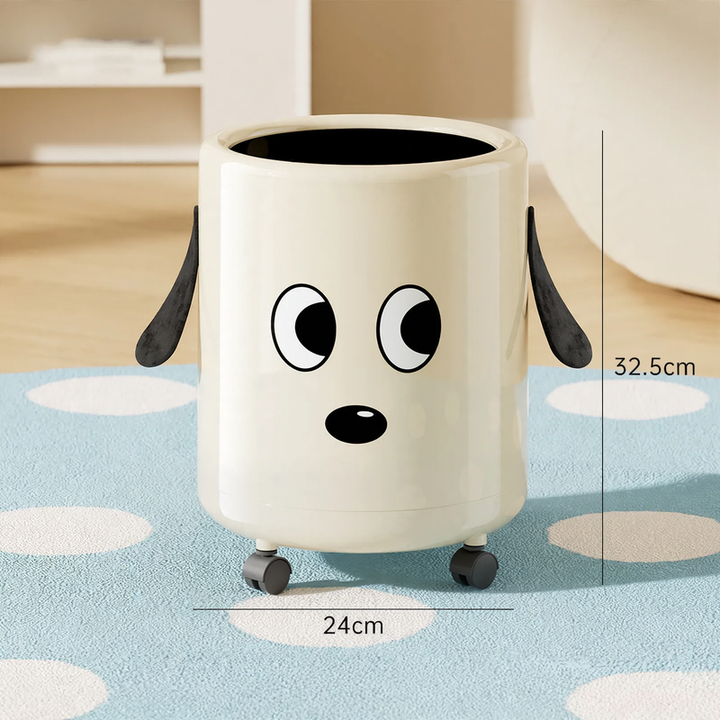 Large trash can with wheels and polka dot design