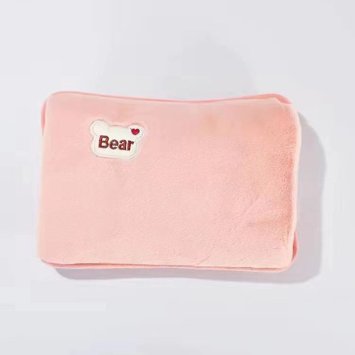 Electric hot water bottle with plush cover