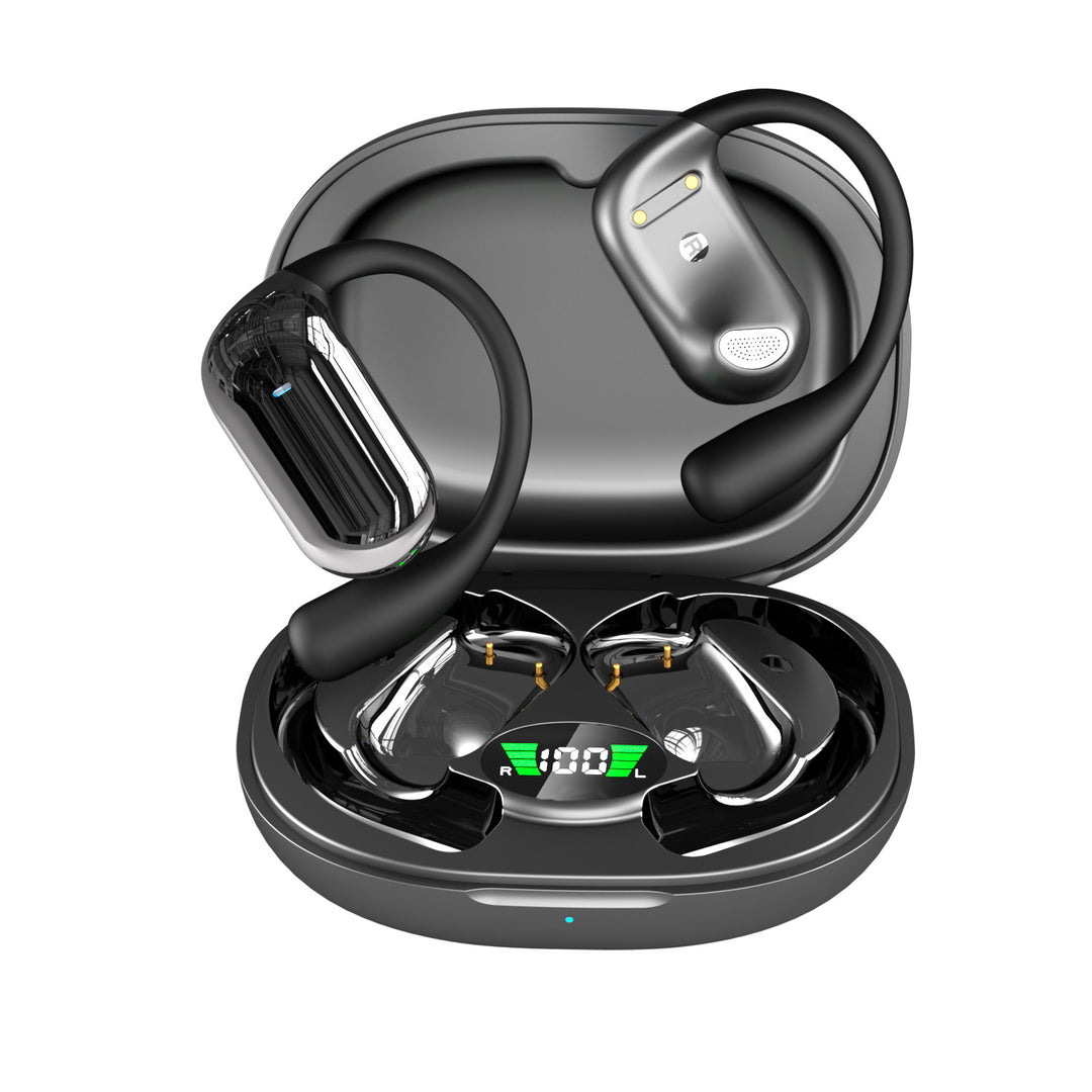 Bluetooth earbuds, open, color touchscreen