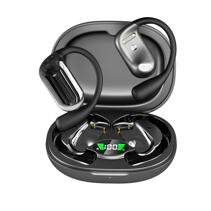 Bluetooth earbuds, open, color touchscreen