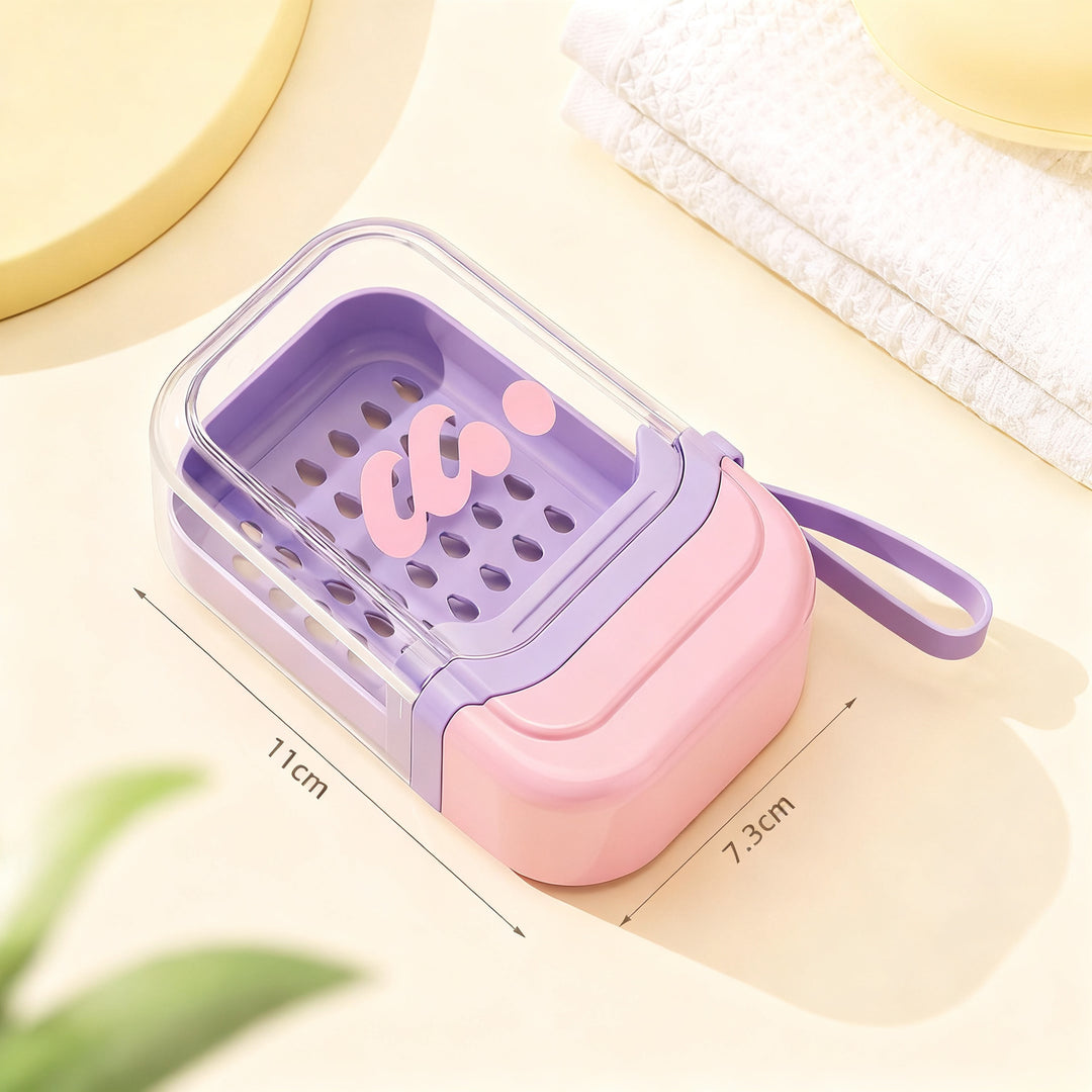 Portable soap dish with lid and drain